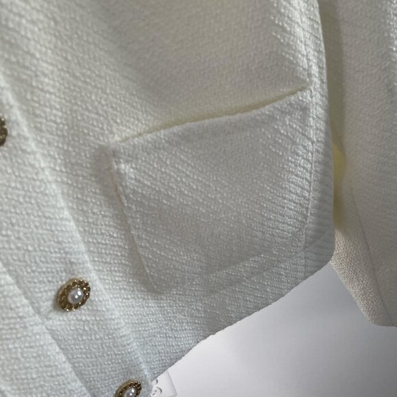 J.Crew Tweed Lady Cardigan Jacket Womens 14 Cream Boucle Pearl Gold Button - Picture 6 of 11